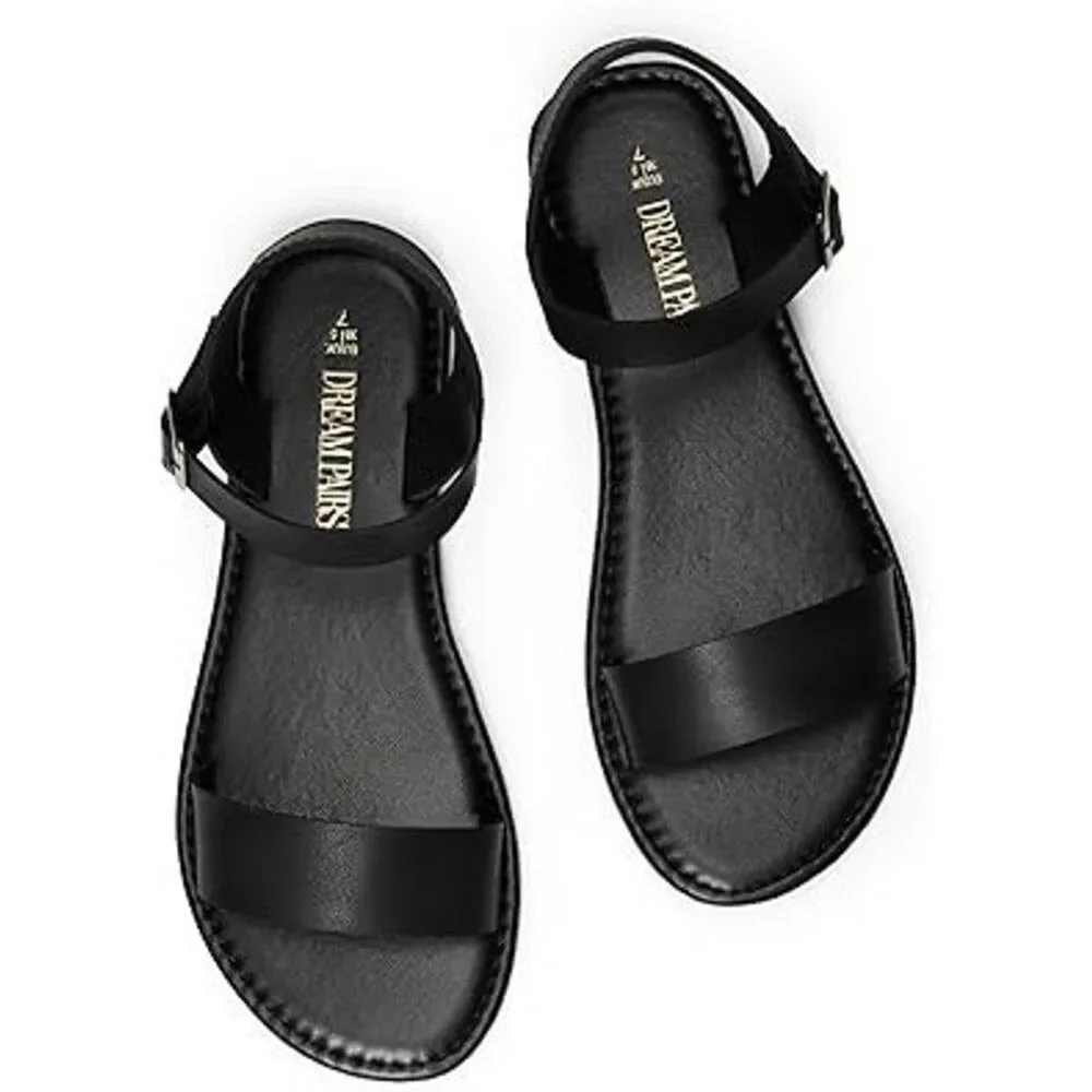 New Dream Pairs Womens Size 9 Black Ankle Strap Open Toe Buckle Sandal Shoes